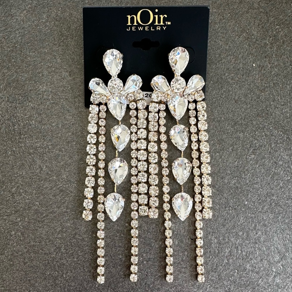 nOir Jewelry Large Statement Rhinestone Crystal Long Dangle Earrings